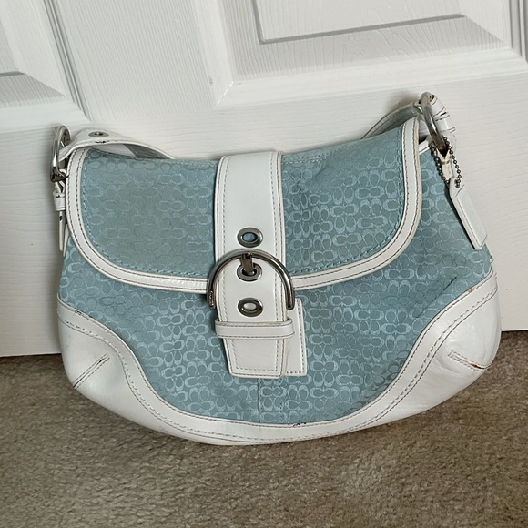 Teal and White Coach Purse 👜 - Picture 11 of 15